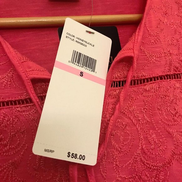 RAFAELLA 3/4 Sleeve Embroidered Knit Top  Small - Honeysuckle - New With Tags - Picture 3 of 5